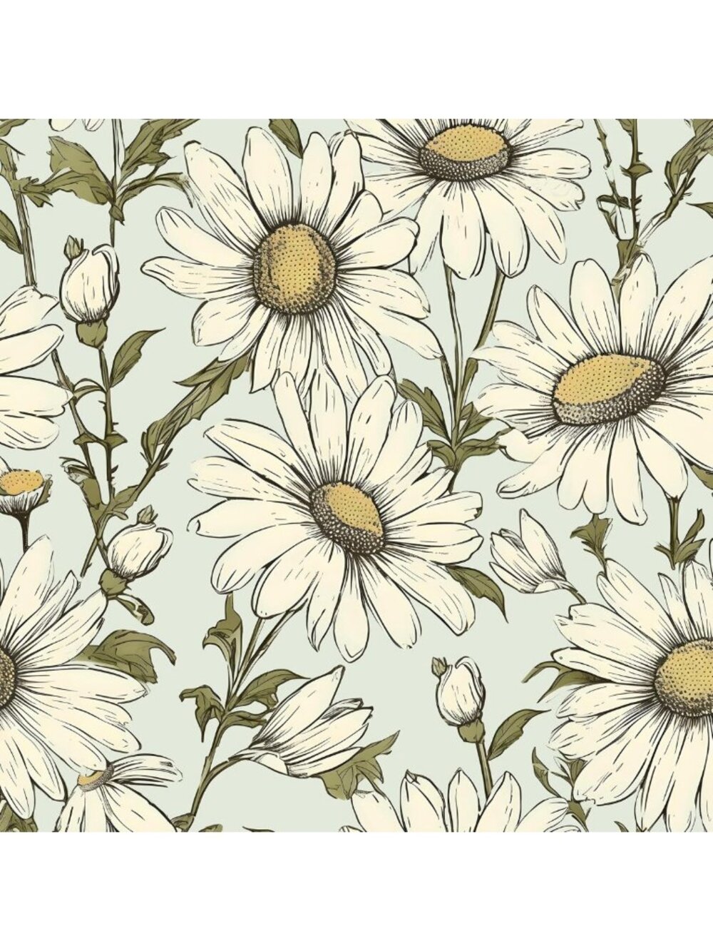 Green Boho Floral Peel and Stick Wallpaper - Daisy Design, 17.5” x 393.5